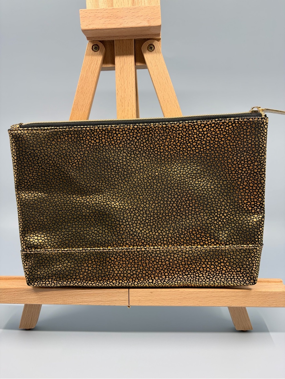 Tarte Chic to Cheek Makeup Bag Black Gold Metallic Pebble Cosmetic Pouch Zipper